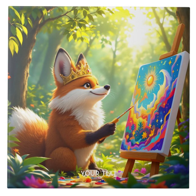 Fantasy Niedlich Painting King Fox Fliese (Vorderseite)