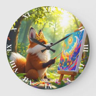 Fantasy Niedlich Painting King Fox Große Wanduhr