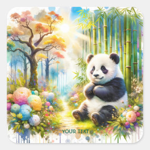 Fantasy Niedlich Panda Bamboo Forest Quadratischer Aufkleber