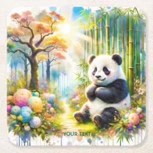 Fantasy Niedlich Panda Bamboo Forest Rechteckiger Pappuntersetzer