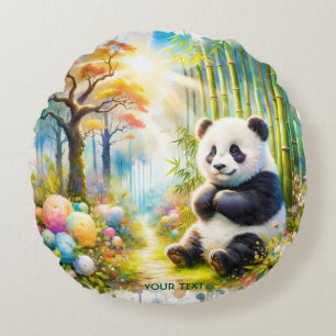 Fantasy Niedlich Panda Bamboo Forest Rundes Kissen