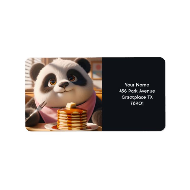 Fantasy Niedlich Panda Eating Pancakes Adressaufkleber (Vorne)