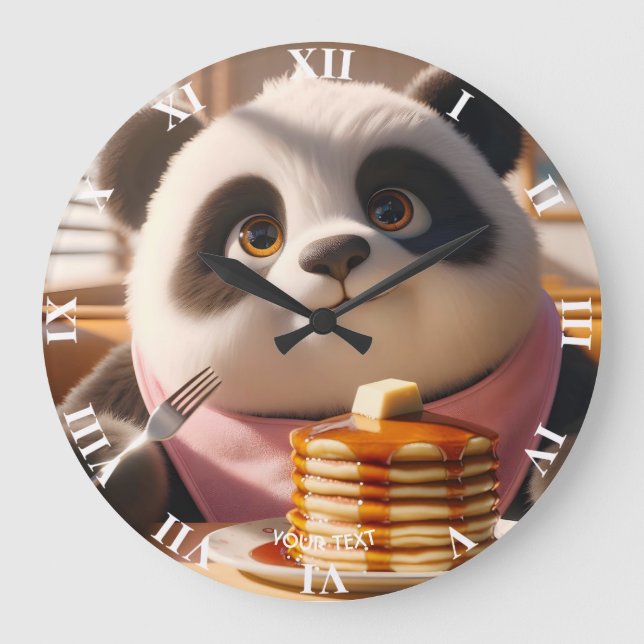 Fantasy Niedlich Panda Eating Pancakes Große Wanduhr (Vorderseite)