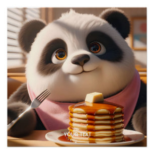 Fantasy Niedlich Panda Eating Pancakes Poster