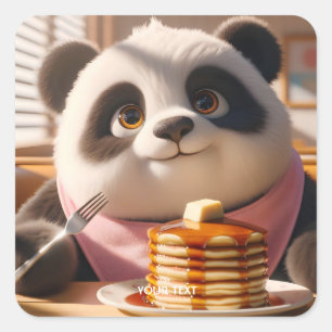Fantasy Niedlich Panda Eating Pancakes Quadratischer Aufkleber