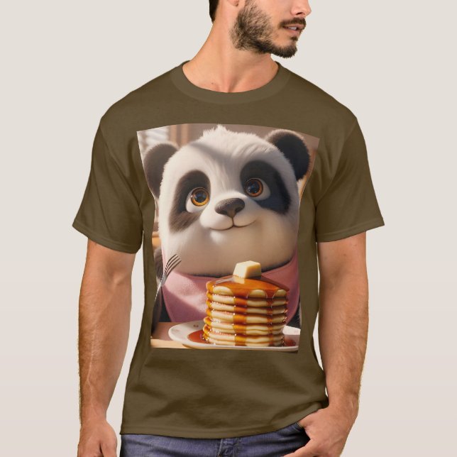 Fantasy Niedlich Panda Eating Pancakes T-Shirt (Vorderseite)