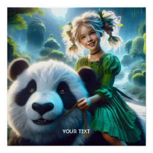 Fantasy Niedlich Panda Girl Forest Poster