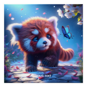 Fantasy Niedlich Panda Red Butterfly Poster