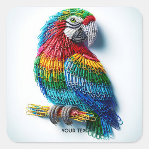 Fantasy Niedlich Paper Clips Bird Quadratischer Aufkleber