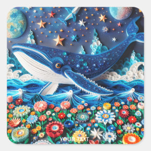 Fantasy Niedlich Paper Whale Blume Quadratischer Aufkleber