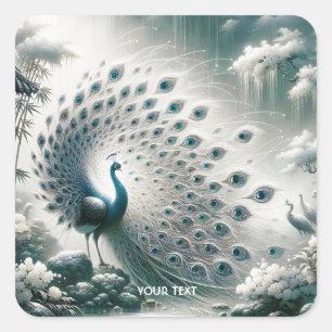 Fantasy Niedlich Peacock Rain Tree Quadratischer Aufkleber