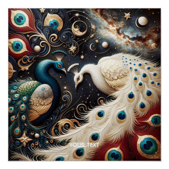 Fantasy Niedlich Peacocks Crescent Feathers Poster (Vorderseite)