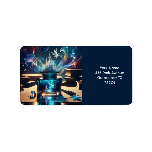 Fantasy Niedlich Pen Ink Blue Adressaufkleber (Vorne)