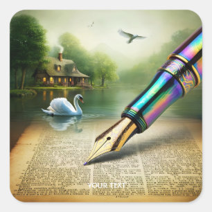 Fantasy Niedlich Pen Lake Swan Quadratischer Aufkleber