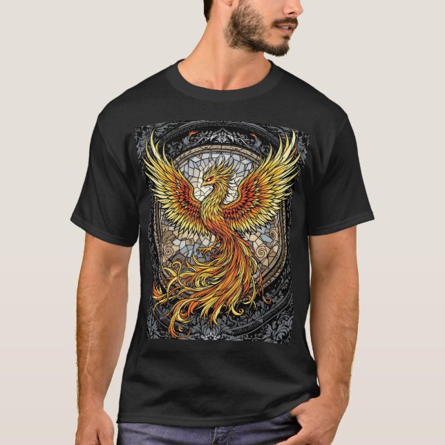 Fantasy Niedlich Phoenix Grau Orange T-Shirt (Vorderseite)