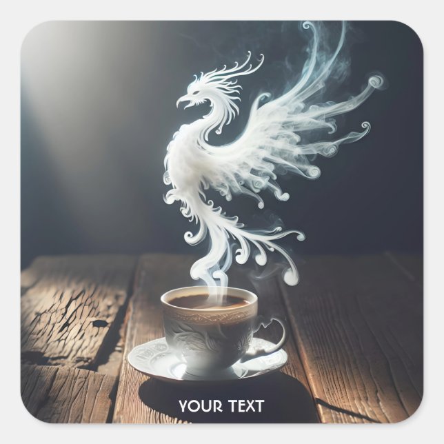 Fantasy Niedlich Phoenix Kaffeesrauchen Quadratischer Aufkleber (Vorderseite)