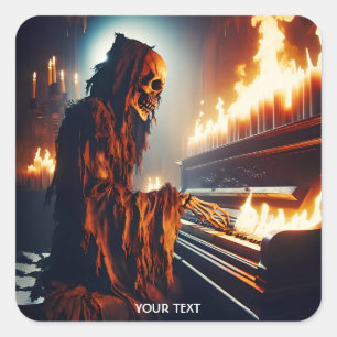 Fantasy Niedlich Piano Player Fire Quadratischer Aufkleber
