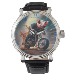 Fantasy Niedlich Pig Riding Bike Armbanduhr