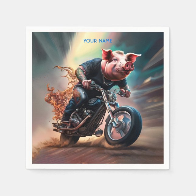 Fantasy Niedlich Pig Riding Bike Serviette (Vorderseite)