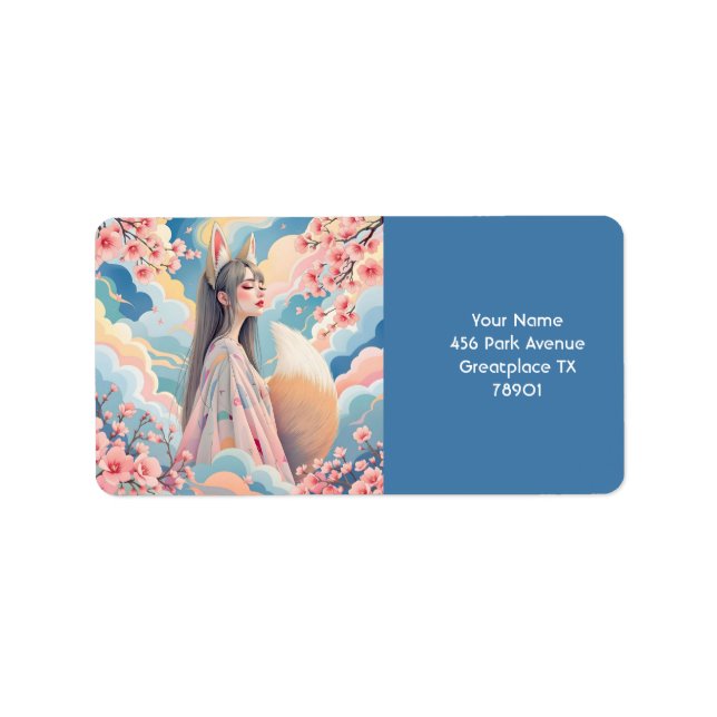 Fantasy Niedlich Pink Fox Lady Adressaufkleber (Vorne)