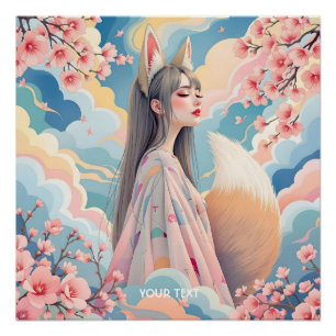 Fantasy Niedlich Pink Fox Lady Poster