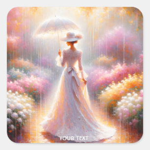 Fantasy Niedlich Pink Garden Umbrella Quadratischer Aufkleber