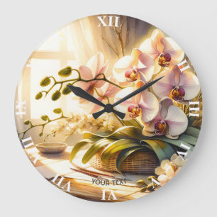 Fantasy Niedlich Pink Orchideen Wasserfarben Große Wanduhr