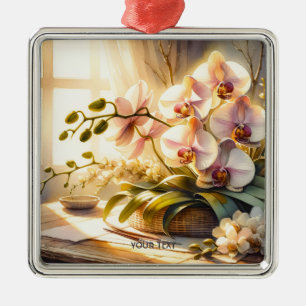 Fantasy Niedlich Pink Orchideen Wasserfarben Ornament Aus Metall