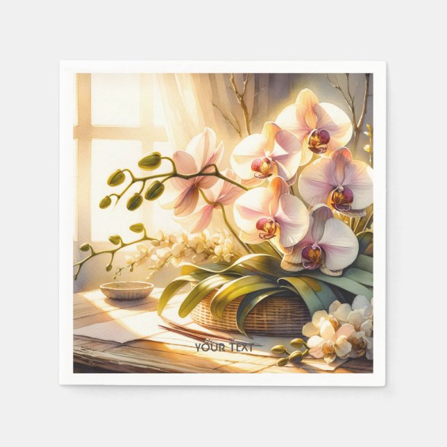 Fantasy Niedlich Pink Orchideen Wasserfarben Serviette (Vorderseite)
