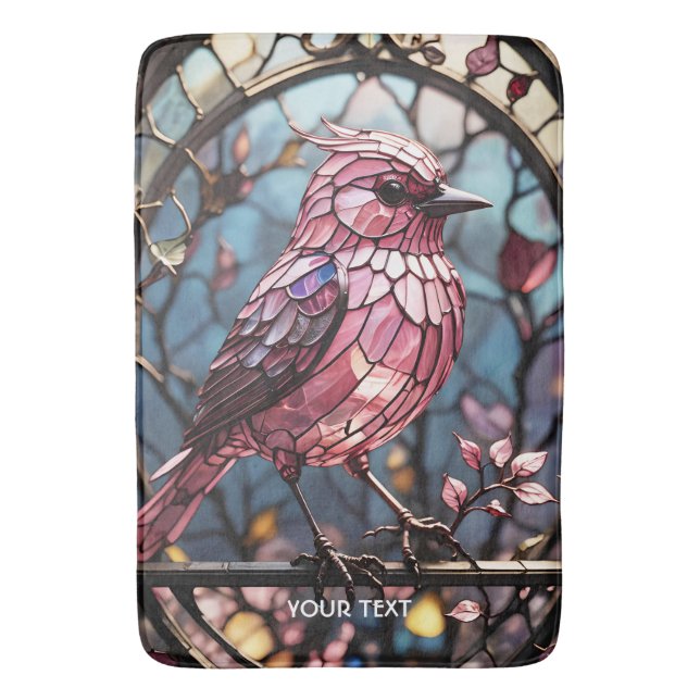 Fantasy Niedlich Pink Stain Glass Bird Badematte (Vorderseite Vertikal)