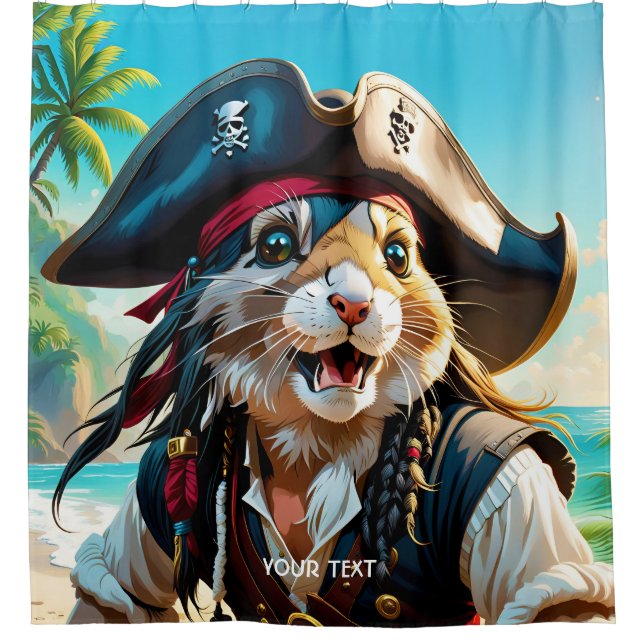 Fantasy Niedlich Pirate Cat Beach Duschvorhang (Vorderseite)