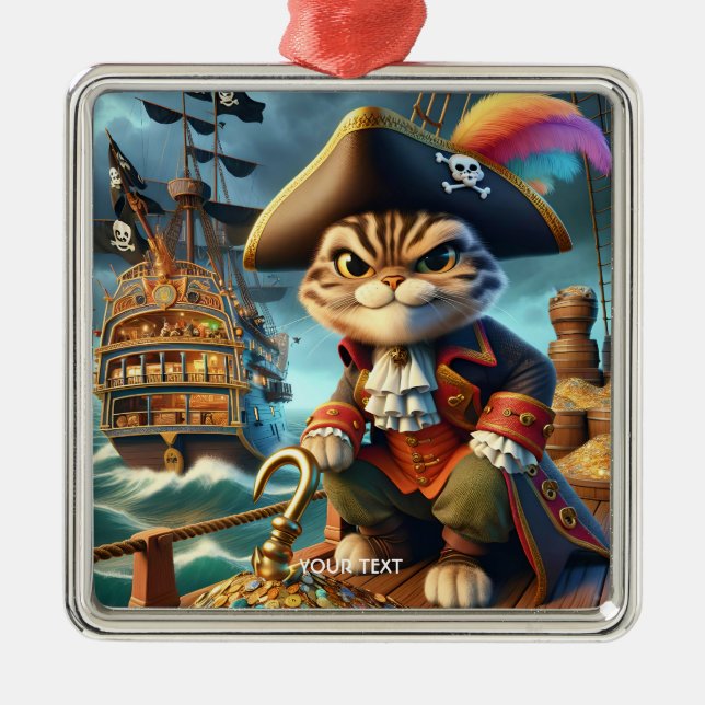 Fantasy Niedlich Pirate Cat Ship Ornament Aus Metall (Vorne)