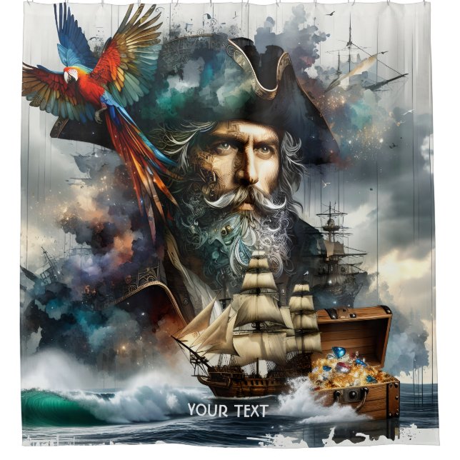 Fantasy Niedlich Pirate Sea Ship Duschvorhang (Vorderseite)