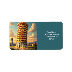 Fantasy Niedlich Pisa Tower Pizza Adressaufkleber