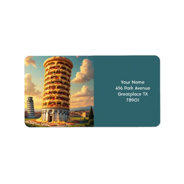 Fantasy Niedlich Pisa Tower Pizza Adressaufkleber (Vorne)