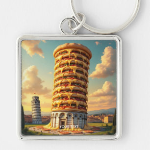 Fantasy Niedlich Pisa Tower Pizza Schlüsselanhänger