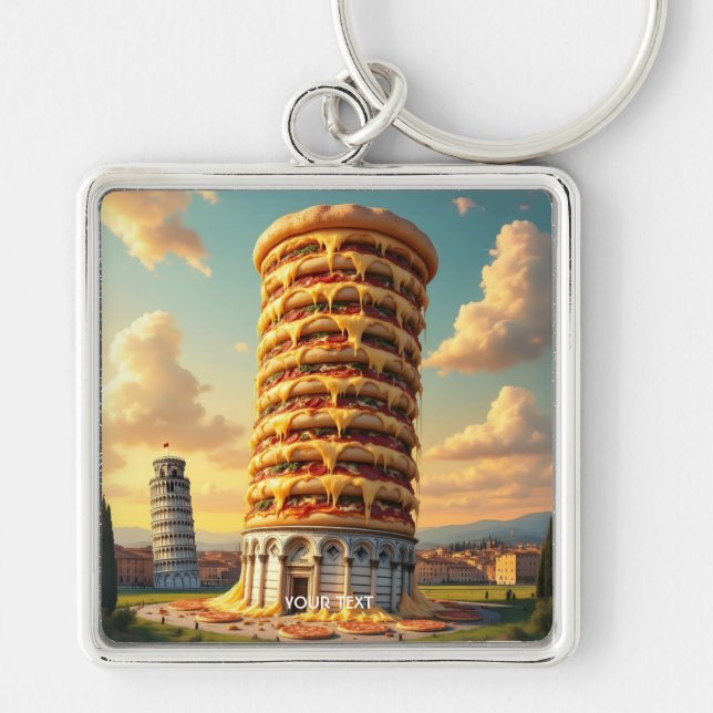 Fantasy Niedlich Pisa Tower Pizza Schlüsselanhänger (Vorne)