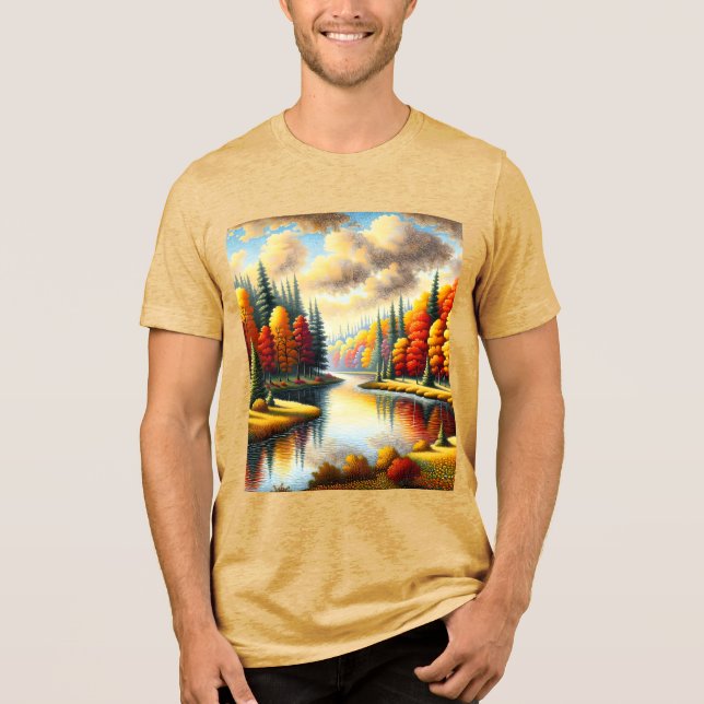 Fantasy Niedlich Pointillismus Fall Landschaft Tri-Blend Shirt (Vorderseite)