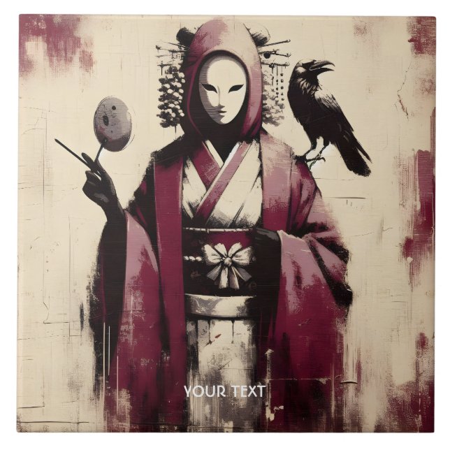 Fantasy Niedlich Porzellan Mask Raven Fliese (Vorderseite)