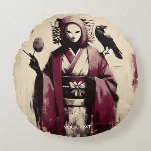 Fantasy Niedlich Porzellan Mask Raven Rundes Kissen