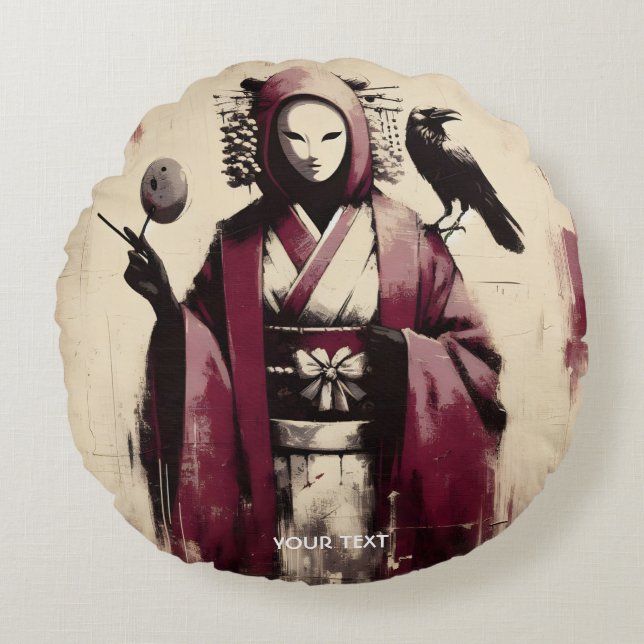 Fantasy Niedlich Porzellan Mask Raven Rundes Kissen (Vorderseite)