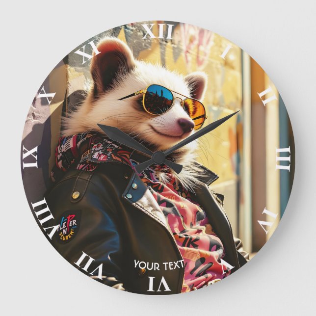 Fantasy Niedlich Possum Leather Jacket Große Wanduhr (Vorderseite)
