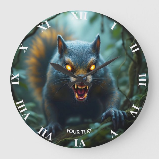 Fantasy Niedlich prähistorisches Eichhörnchen Große Wanduhr (Vorderseite)