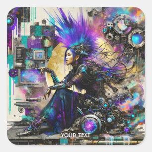Fantasy Niedlich Punk Cyber Girl Quadratischer Aufkleber