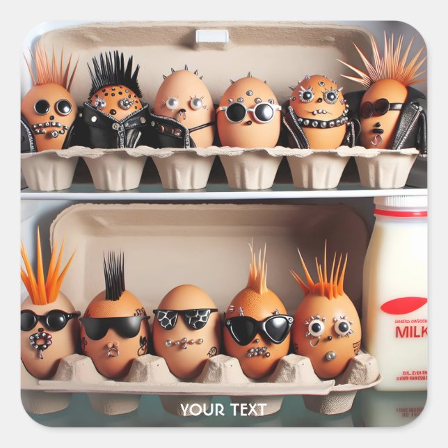 Fantasy Niedlich Punk Eggs Milk Quadratischer Aufkleber (Vorderseite)