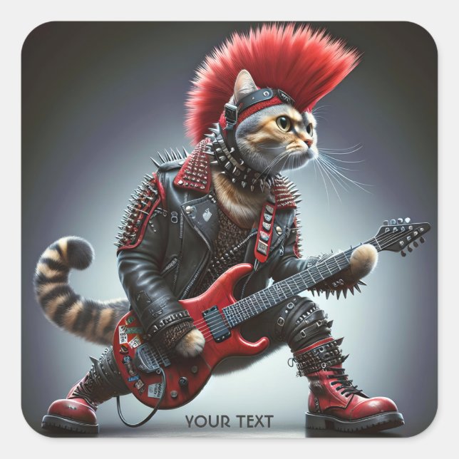 Fantasy Niedlich Punk Pink Cat Quadratischer Aufkleber (Vorderseite)