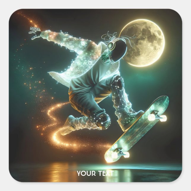 Fantasy Niedlich Punk Space Skateboard Quadratischer Aufkleber (Vorderseite)
