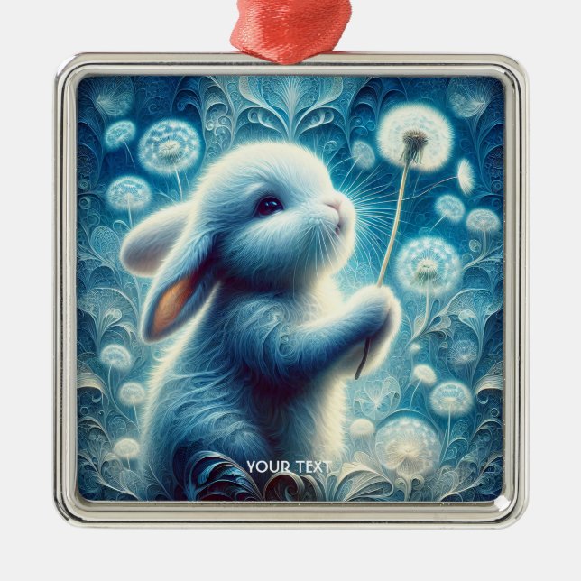 Fantasy Niedlich Rabbit Bunny Blume Ornament Aus Metall (Vorne)