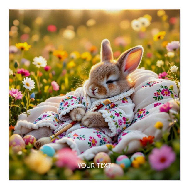 Fantasy Niedlich Rabbit Painter Blume Poster (Vorderseite)