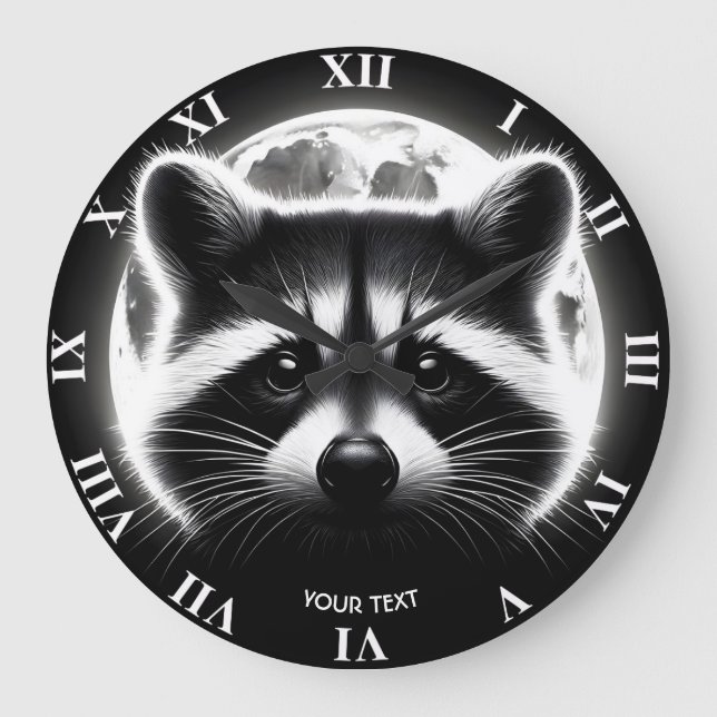 Fantasy Niedlich Racoon Face Moon Große Wanduhr (Vorderseite)